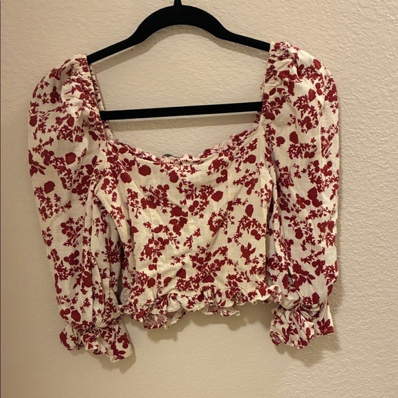 Zara Red and Cream Floral Blouse - Picture 4 of 4